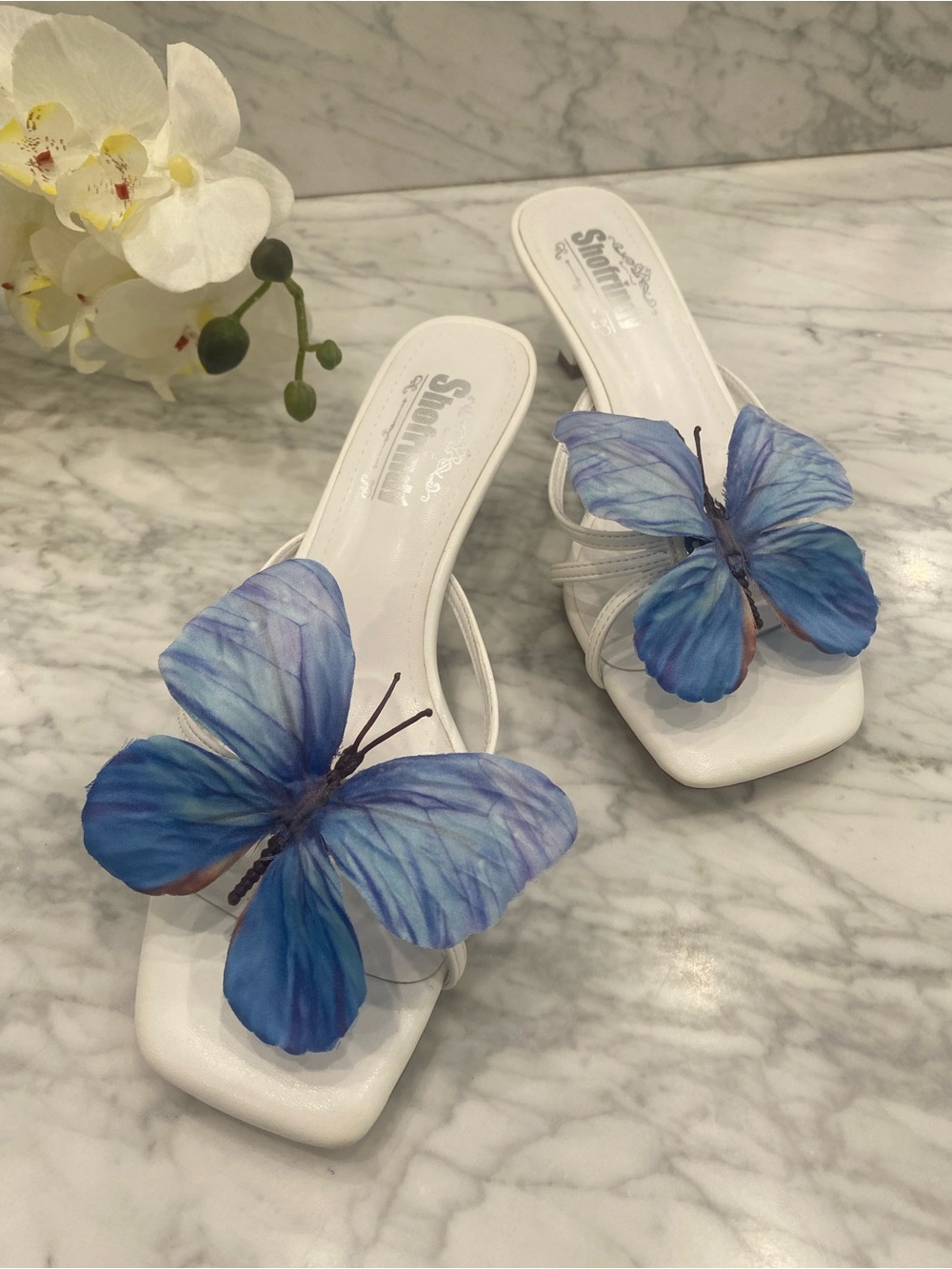 White Butterfly Slide Sandals for Women